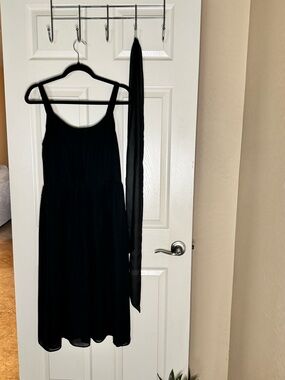 LOFT Black Sleeveless Midi Dress with Scarf